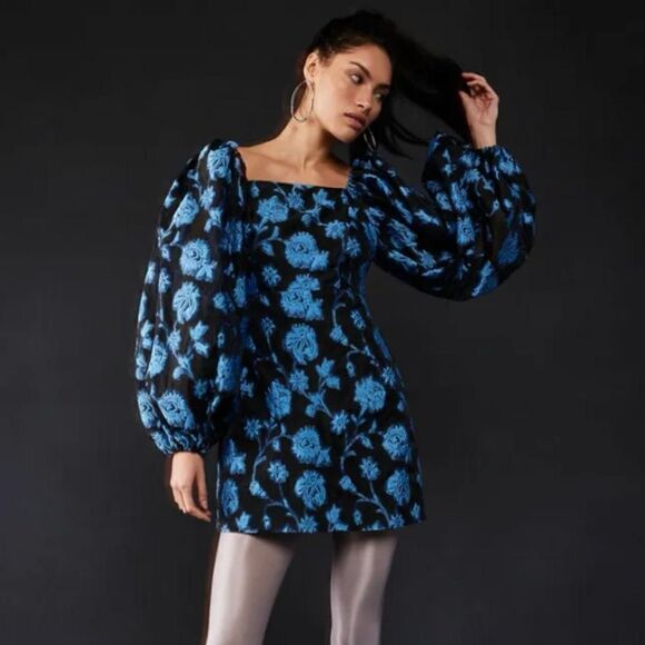 Free People Aureta Georgia Mini Dress Black Blue M - Picture 2 of 7